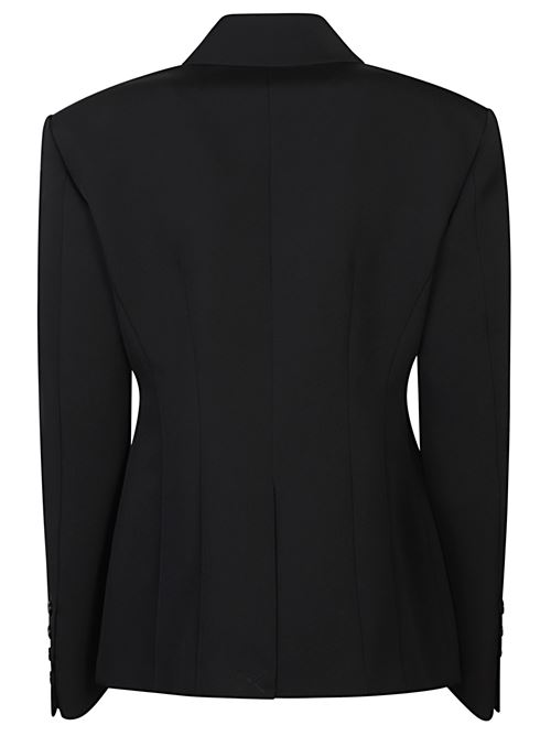 Blazer nero di THE FRANKIE SHOP caratterizzato da vestibilità regolare, doppiopetto, silhouette a clessidra, spalle imbottite e pieghe sul retro. THE FRANKIE SHOP | DOYERBLFS21079100